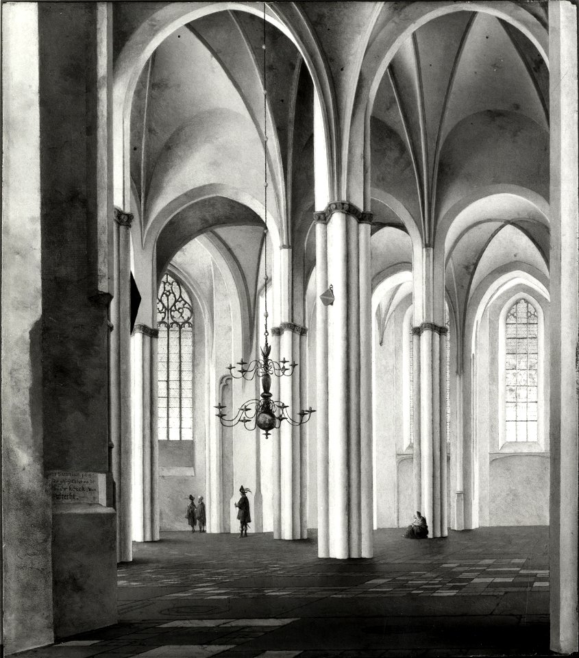 HUA-108664-Interieur van de Buurkerk te Utrecht het schip uit het noorden gezien