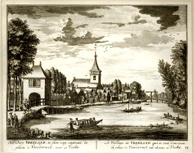 HUA-135658-Gezicht over de Vecht te Vreeland uit het zuiden met links het poortgebouw van de buitenplaats Vrederust