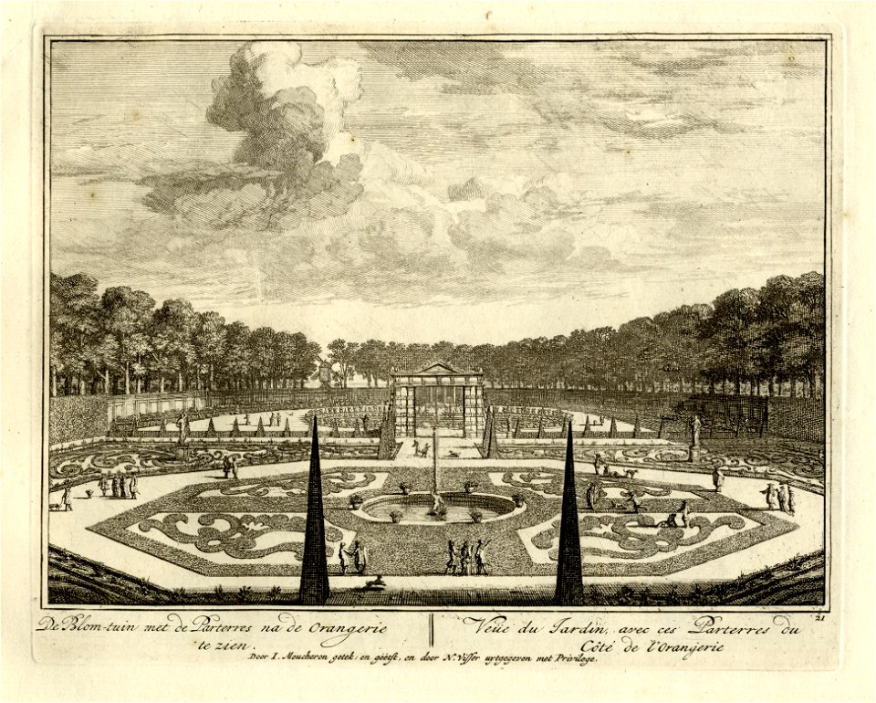 HUA-135970-Gezicht vanaf het huis Heemstede te Houten over de broderie parterres in de richting van het paviljoen aan het zuidwestelijke einde van de tuin
