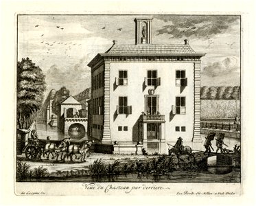 HUA-135938-Gezicht vanaf de Vecht te Breukelen op de achtergevel van het kasteel Gunterstein met op de voorgrond het Zandpad en op de achtergrond een van de bijg