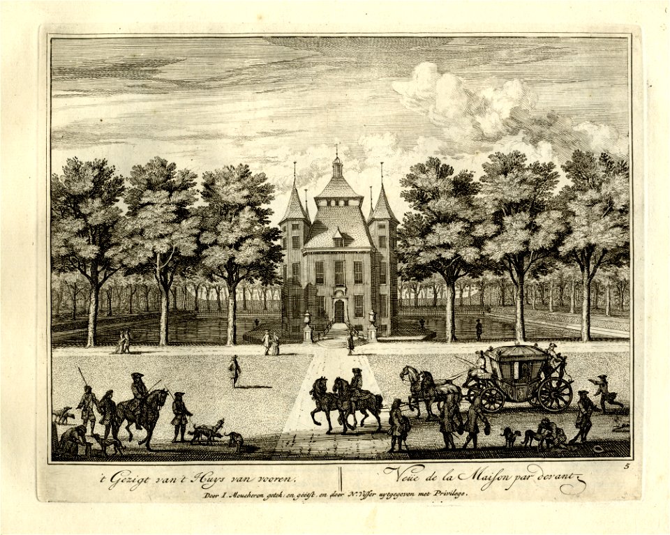 HUA-135954-Gezicht vanaf de koetshuizen op de voorgevel van het huis Heemstede te Houten temidden van de omringende gracht