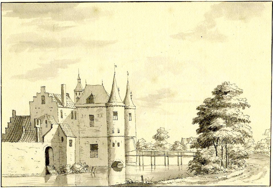HUA-200226-Gezicht op de voorburcht van het kasteel te Montfoort vanaf de landzijde uit het zuidwesten