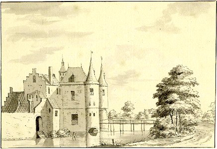 HUA-200226-Gezicht op de voorburcht van het kasteel te Montfoort vanaf de landzijde uit het zuidwesten. Free illustration for personal and commercial use.