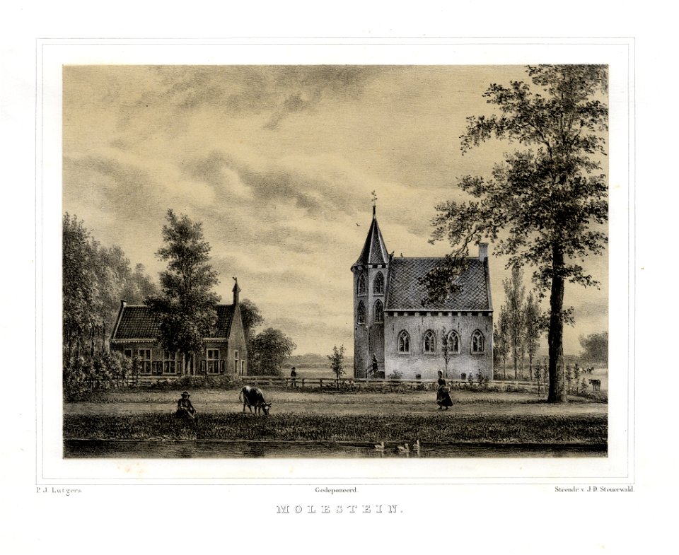 HUA-135920-Gezicht vanaf Leeuwenburgh over de Langbroekerwetering op de duiventoren Molenstein en het huis Langbroekerdijk 36 38 te Rijsenburg NB De gemeenten Dr