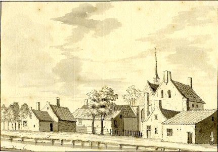 HUA-200066-Gezicht op de achterzijde van het klooster Mariënhof met bijgebouwen te Amersfoort