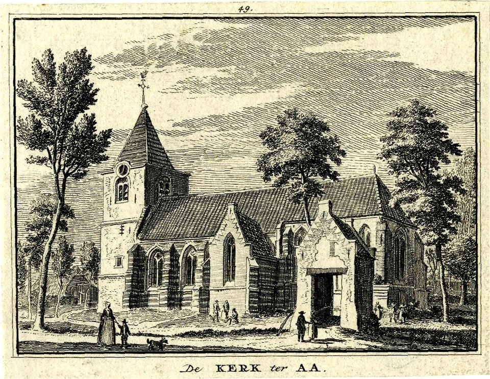 HUA-200313-Gezicht op de NH kerk te Ter Aa met op de voorgrond het oude poortgebouwtje dat toegang gaf tot het kerkhof uit het zuidoostenNB De naam Ter Aa is lat