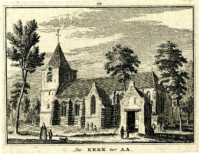HUA-200313-Gezicht op de NH kerk te Ter Aa met op de voorgrond het oude poortgebouwtje dat toegang gaf tot het kerkhof uit het zuidoostenNB De naam Ter Aa is lat