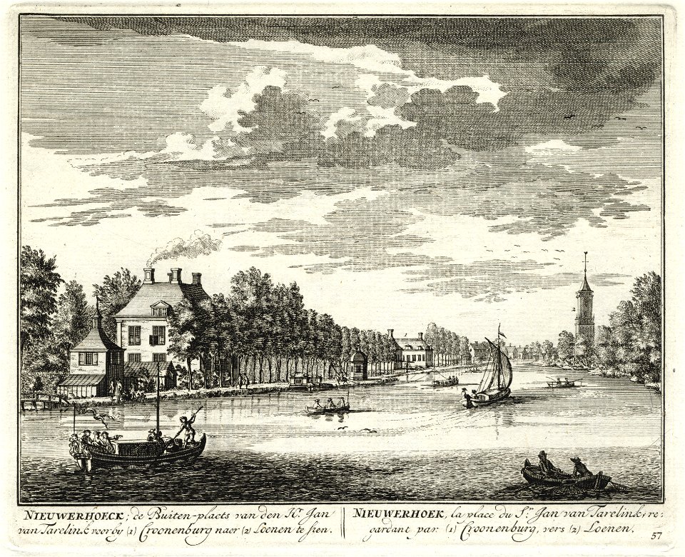 HUA-135746-Gezicht op de Vecht uit het zuiden in de richting van Loenen met de toren van de Nederlands Hervormde kerk met links het huis Nieuwerhoek en meer naar