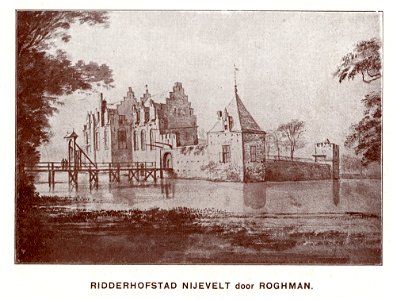HUA-107430-Gezicht op het omgrachte kasteel Nijeveld bij Veldhuizen uit het noordoostenNB De gemeente Veldhuizen is per 1 januari 1954 opgenomen in de gemeente V