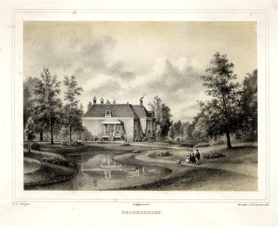 HUA-135893-Gezicht op de zij en voorgevel van het huis Broekbergen Kloosterlaantje 1 te Driebergen temidden van zijn landschapspark