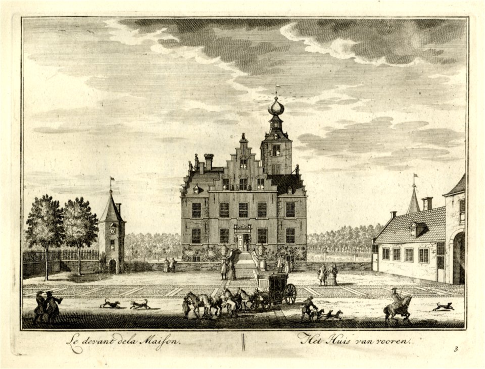 HUA-136022-Gezicht vanaf het voorplein op de voorgevel van het kasteel Zuilenstein bij Amerongen met rechts het poortgebouw uit het zuidwesten