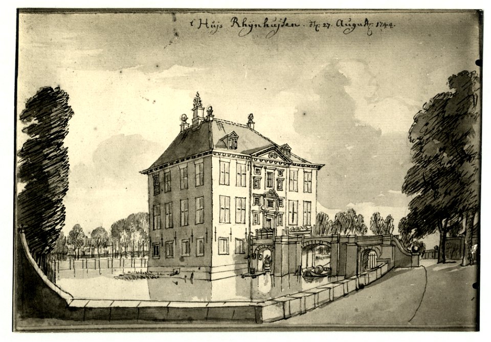 HUA-107457-Gezicht op de zij en de voorgevel van het kasteel Rijnhuizen te Jutphaas uit het zuidoosten met op de achtergrond een gedeelte van de tuinNB De gemeen