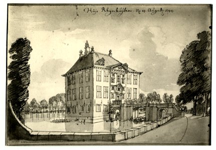 HUA-107457-Gezicht op de zij en de voorgevel van het kasteel Rijnhuizen te Jutphaas uit het zuidoosten met op de achtergrond een gedeelte van de tuinNB De gemeen