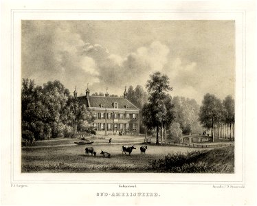HUA-135929-Gezicht op het huis Oud Amelisweerd tussen Utrecht en Bunnik met rechts de toegangsbrug over de Kromme Rijn