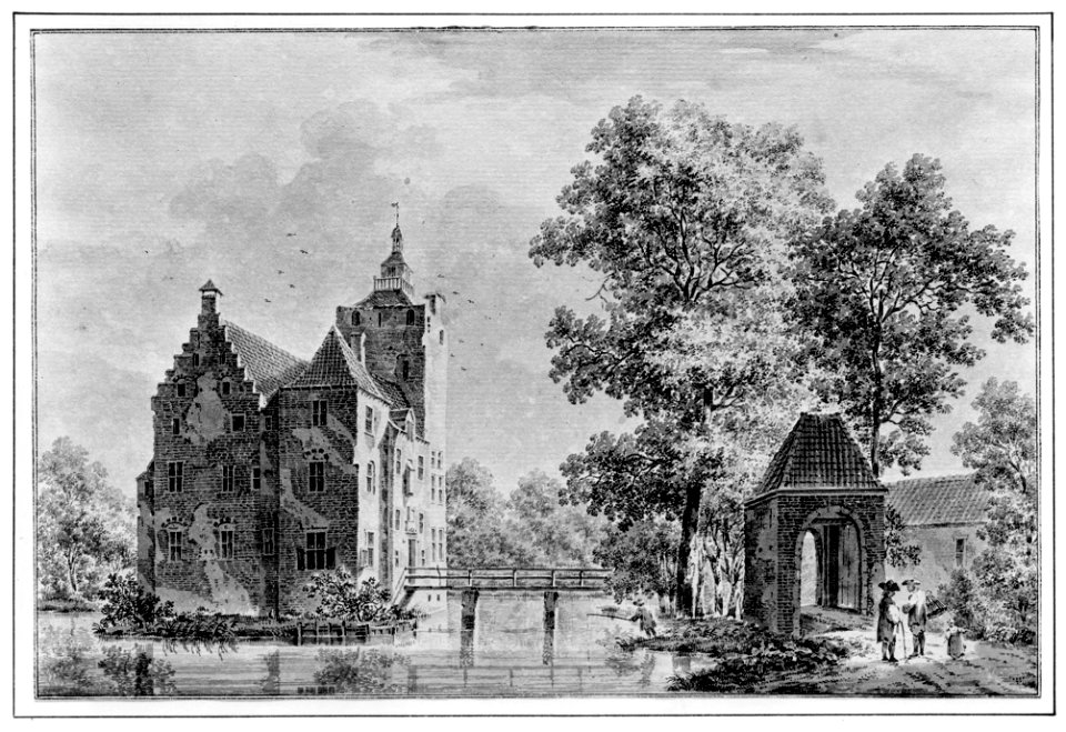 HUA-107359-Gezicht op het kasteel Den Ham bij Vleuten en het poortgebouwtje uit het zuidwestenNB De gemeente Vleuten is per 1 januari 1954 opgenomen in de gemeen