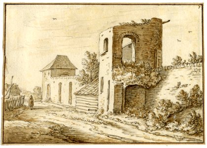 HUA-200229-Gezicht op een gedeelte van de stadsmuur met een waltoren te Montfoort