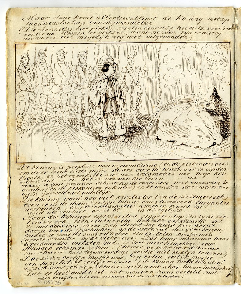 HUA-135576-Afbeelding van een pagina met een tekening van een scene uit de opera Euryanthe van Carl Maria von Weber op 25 maart 1861 in de Utrechtse schouwburg u
