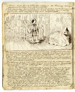 HUA-135576-Afbeelding van een pagina met een tekening van een scene uit de opera Euryanthe van Carl Maria von Weber op 25 maart 1861 in de Utrechtse schouwburg u