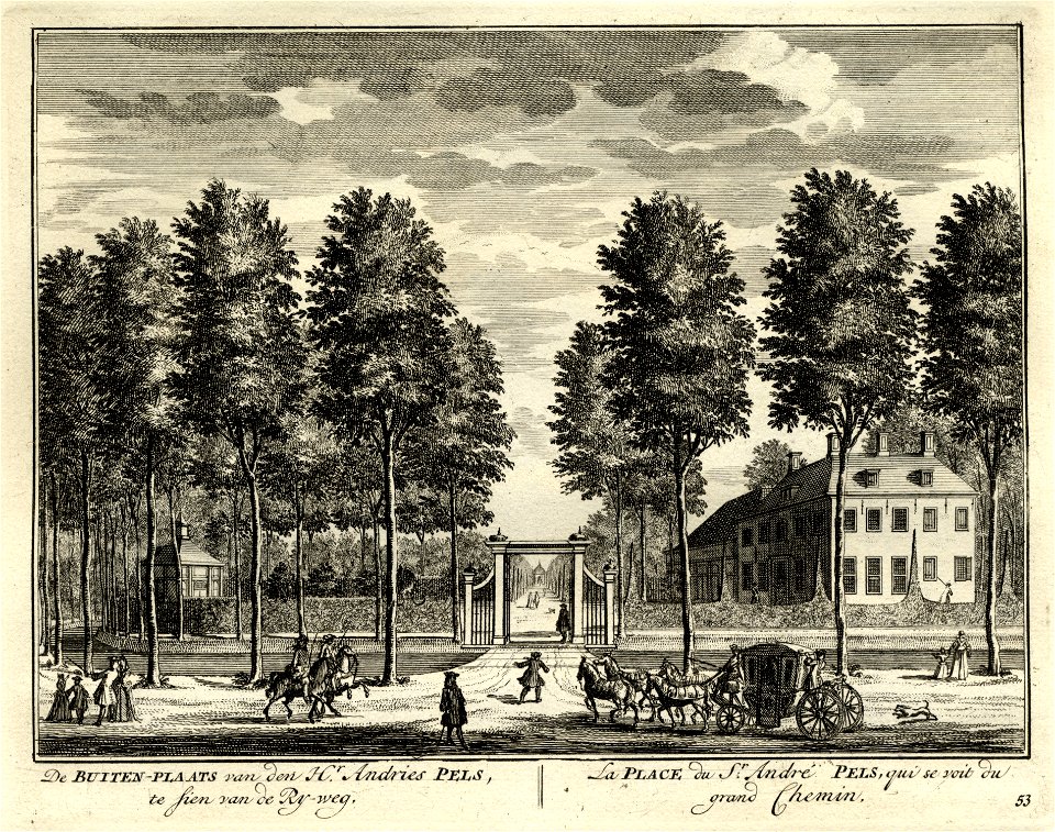 HUA-135638-Gezicht over de Vecht bij Nieuwersluis op de voor en de zijgevel van het huis Vreedenhoff en in de tuin bij het huis