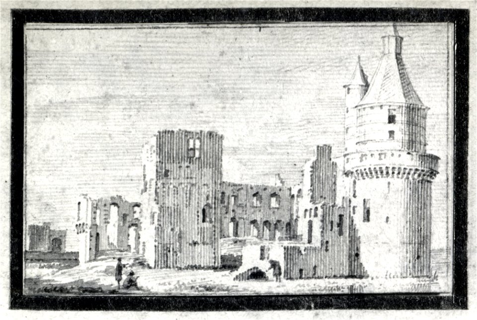 HUA-107315-Gezicht op het vervallen kasteel Duurstede te Wijk bij Duurstede met rechts de Bourgondische toren