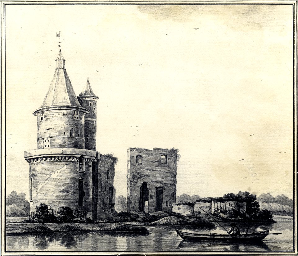 HUA-107322-Gezicht op de ruïne van het kasteel Duurstede te Wijk bij Duurstede met links de Bourgondische toren