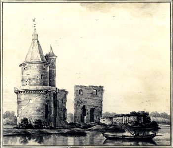 HUA-107322-Gezicht op de ruïne van het kasteel Duurstede te Wijk bij Duurstede met links de Bourgondische toren