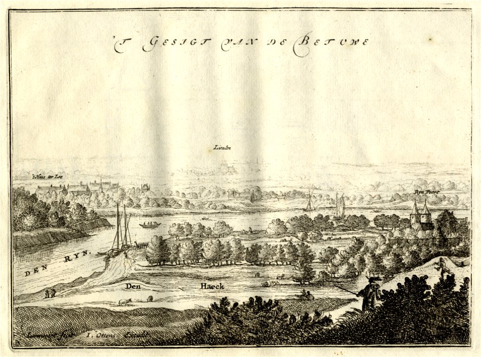 HUA-135362-Gezicht op het landschap bij Rhenen gezien vanaf de Rhenense Berg uit het oosten met links en op de achtergrond de Rijn en de Betuwe en rechts de Rijn