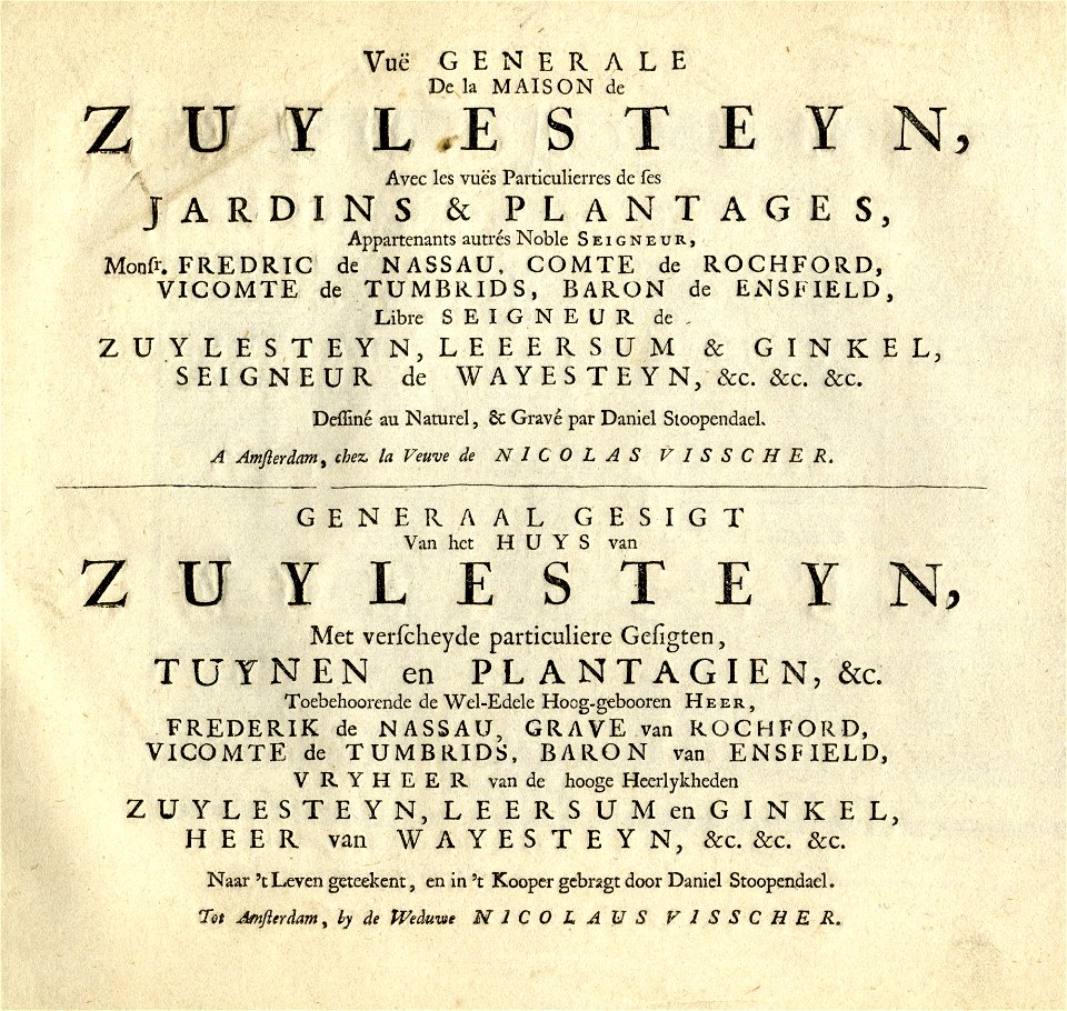 HUA-136019-Afbeelding van de titelpagina van een serie van 20 prenten van het kasteel Zuilenstein bij Amerongen