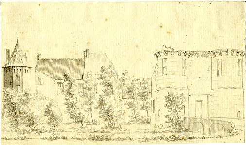 HUA-200243-Gezicht op de restanten van de voorburcht van het kasteel te Montfoort met rechts het poortgebouw