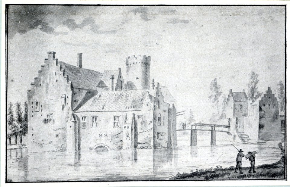 HUA-107399-Gezicht op het omgrachte kasteel Loenersloot uit het noordwesten met rechts de voorburchtNB Dit kasteel heeft tegenwoordig het adres Rijksstraatweg 21
