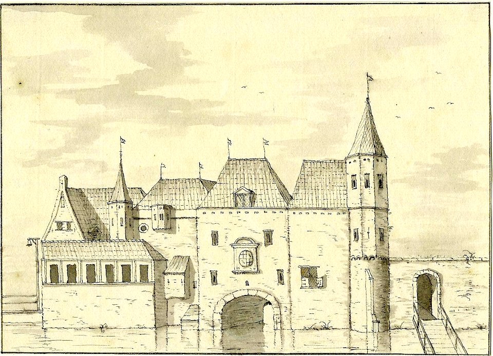 HUA-200026-Gezicht op de Koppelpoort te Amersfoort vanaf de Eem uit het noordwesten