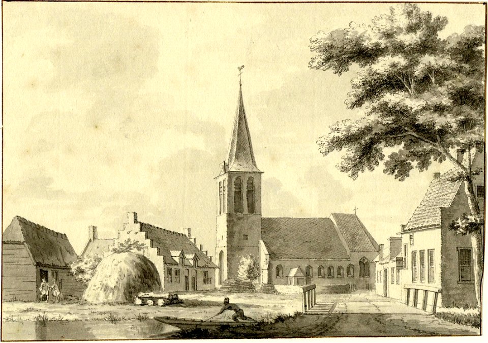 HUA-200753-Gezicht in het dorp Nederlangbroek met de Nederlands Hervormde kerk en op de voorgrond de Langbroekerwetering