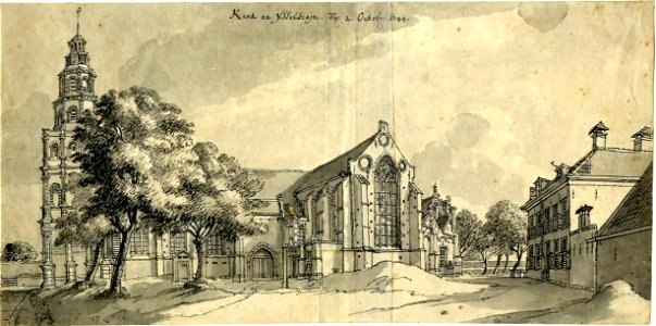 HUA-200278-Gezicht op de Nicolaaskerk te IJsselstein met rechts een huis aan de Achterstraat uit het zuiden