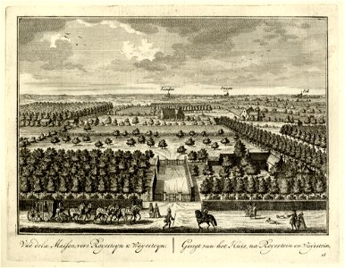 HUA-136035-Gezicht vanuit het kasteel Zuilenstein bij Amerongen over de grote toegangslaan van het kasteel en de boomgaard aan de zuidoostzijde in de richting va