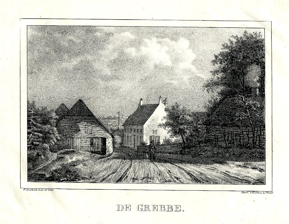 HUA-200137-Gezicht vanaf de weg over de Grebbeberg komende van Rhenen met het logement in het gehucht Grebbe en de doorrijschuur die bij het logement hoorde