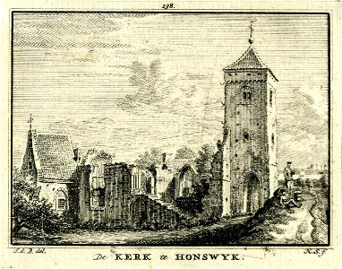 HUA-200564-Gezicht op het geruïneerde kerkgebouw van Honswijk