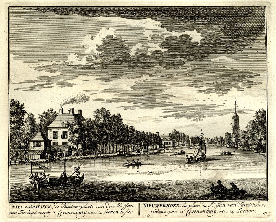 HUA-135642-Gezicht op de Vecht uit het zuiden in de richting van Loenen met de toren van de Nederlands Hervormde kerk met links het huis Nieuwerhoek en meer naar