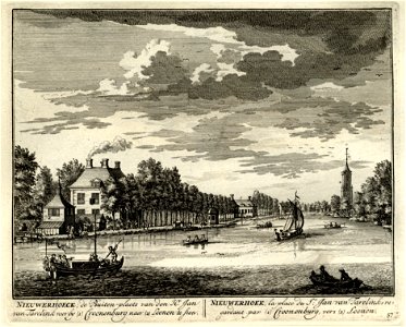 HUA-135642-Gezicht op de Vecht uit het zuiden in de richting van Loenen met de toren van de Nederlands Hervormde kerk met links het huis Nieuwerhoek en meer naar