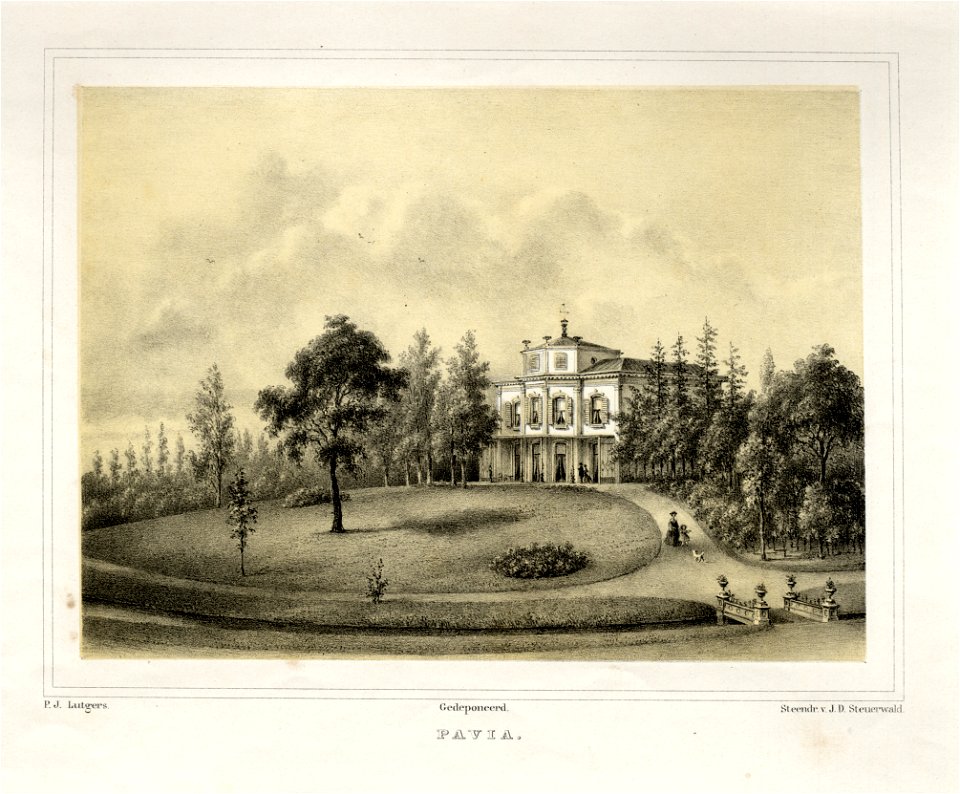 HUA-135874-Gezicht op de voor en de zijgevel van het huis Pavia te Zeist en de omringende landschapstuin