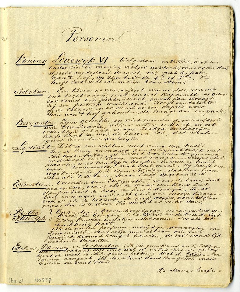 HUA-135557-Afbeelding van een pagina met een beschrijving van de personages van de opera Euryanthe van Carl Maria von Weber op 25 maart 1861 in de Utrechtse scho