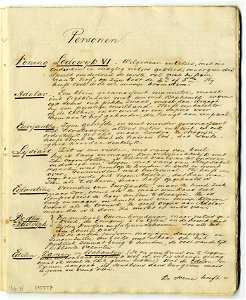 HUA-135557-Afbeelding van een pagina met een beschrijving van de personages van de opera Euryanthe van Carl Maria von Weber op 25 maart 1861 in de Utrechtse scho