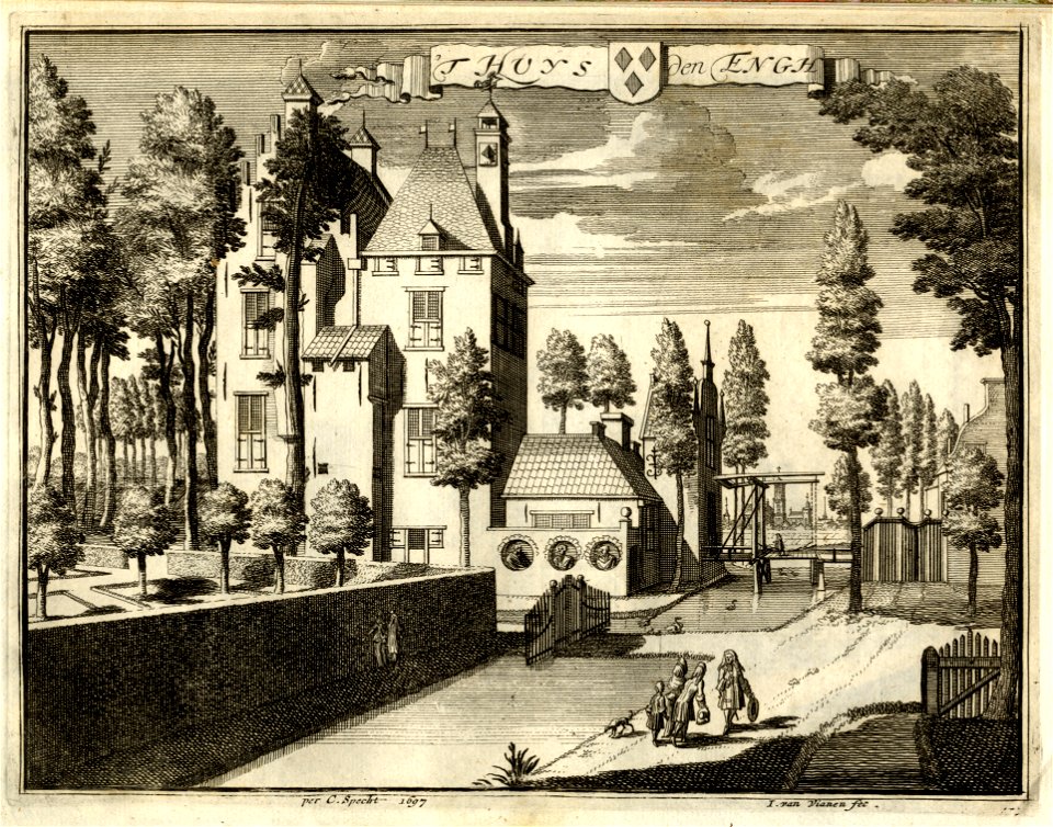 HUA-135348-Gezicht op het kasteel Den Engh bij Vleuten uit het noorden met op de voorgrond de buitenpoort de toegangspoort tot het kasteelcomplexNB De gemeente V
