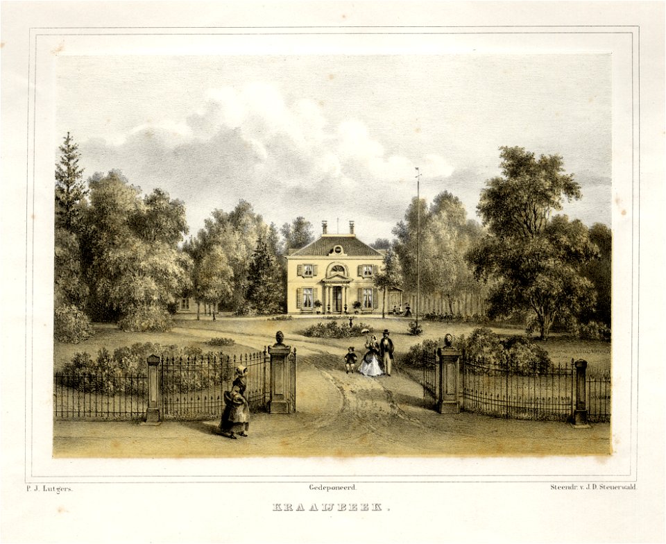 HUA-135886-Gezicht vanuit het park op de voorgevel van het huis Kraaijbeek te RijsenburgNB Het landhuis is in 1911 ingrijpend verbouwd en is in 1970 afgebrand De