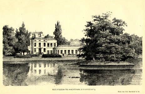 HUA-107472-Gezicht vanuit het park op de achtergevel gedeeltelijk van het paleis Soestdijk te Baarn