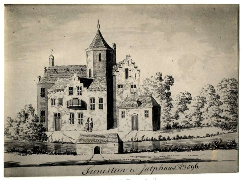 HUA-107496-Gezicht op de voor en de zijgevel van een groot huis bij Jutphaas met de naam Fronestein niet het kasteel Vronestein NB De gemeenten Jutphaas en Vrees