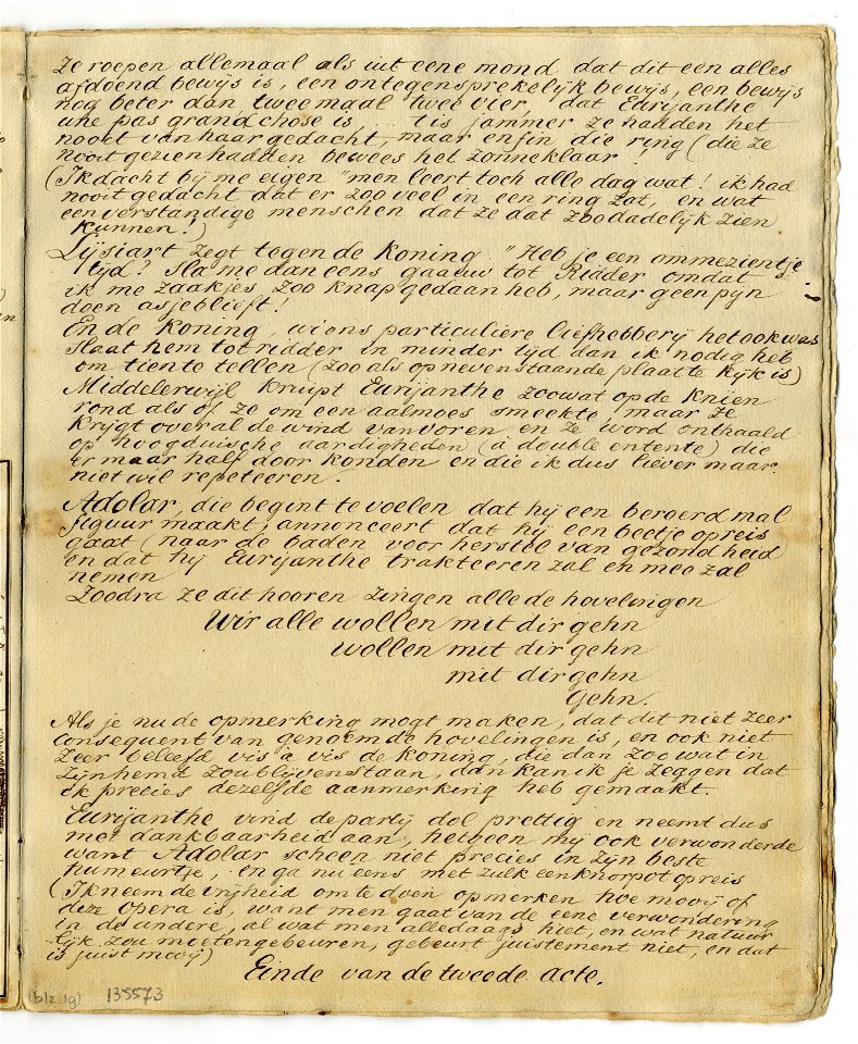 HUA-135573-Afbeelding van een pagina met commentaar op de opera Euryanthe van Carl Maria von Weber op 25 maart 1861 in de Utrechtse schouwburg uitgevoerd
