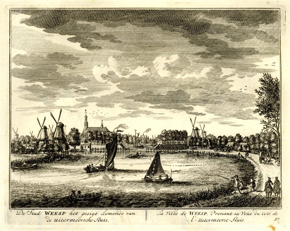 HUA-135686-Gezicht over de Vecht op de stad Weesp uit het zuidoosten