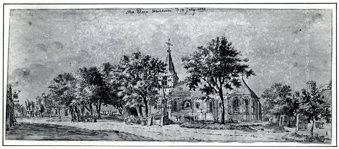 HUA-107638-Gezicht in het dorp Werkhoven met de Nederlands Hervormde kerk uit het zuiden