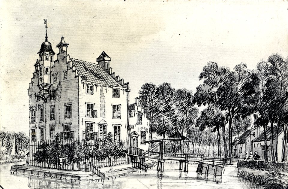 HUA-107437-Gezicht over de Vecht op de voor en zijgevel van het kasteel Oudaen bij Breukelen