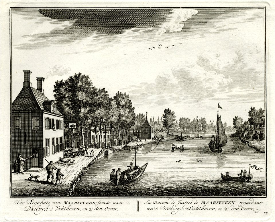 HUA-135706-Gezicht op de Vecht te Maarsseveen met links het rechthuis daarnaast het huis Daelwijk in het midden de theekoepel van het huis Vechthoven en op de ac